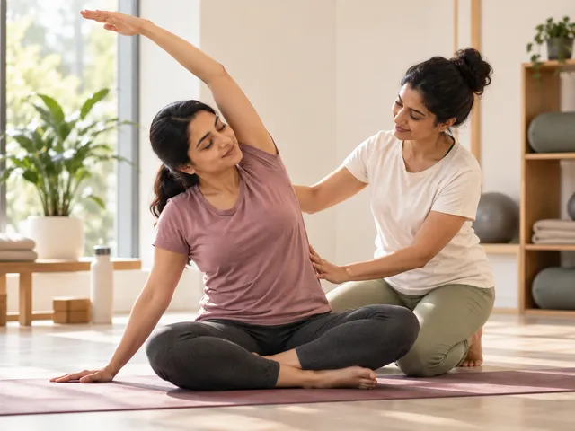 Supportive one-on-one therapeutic yoga session for PCOS and hormonal health
