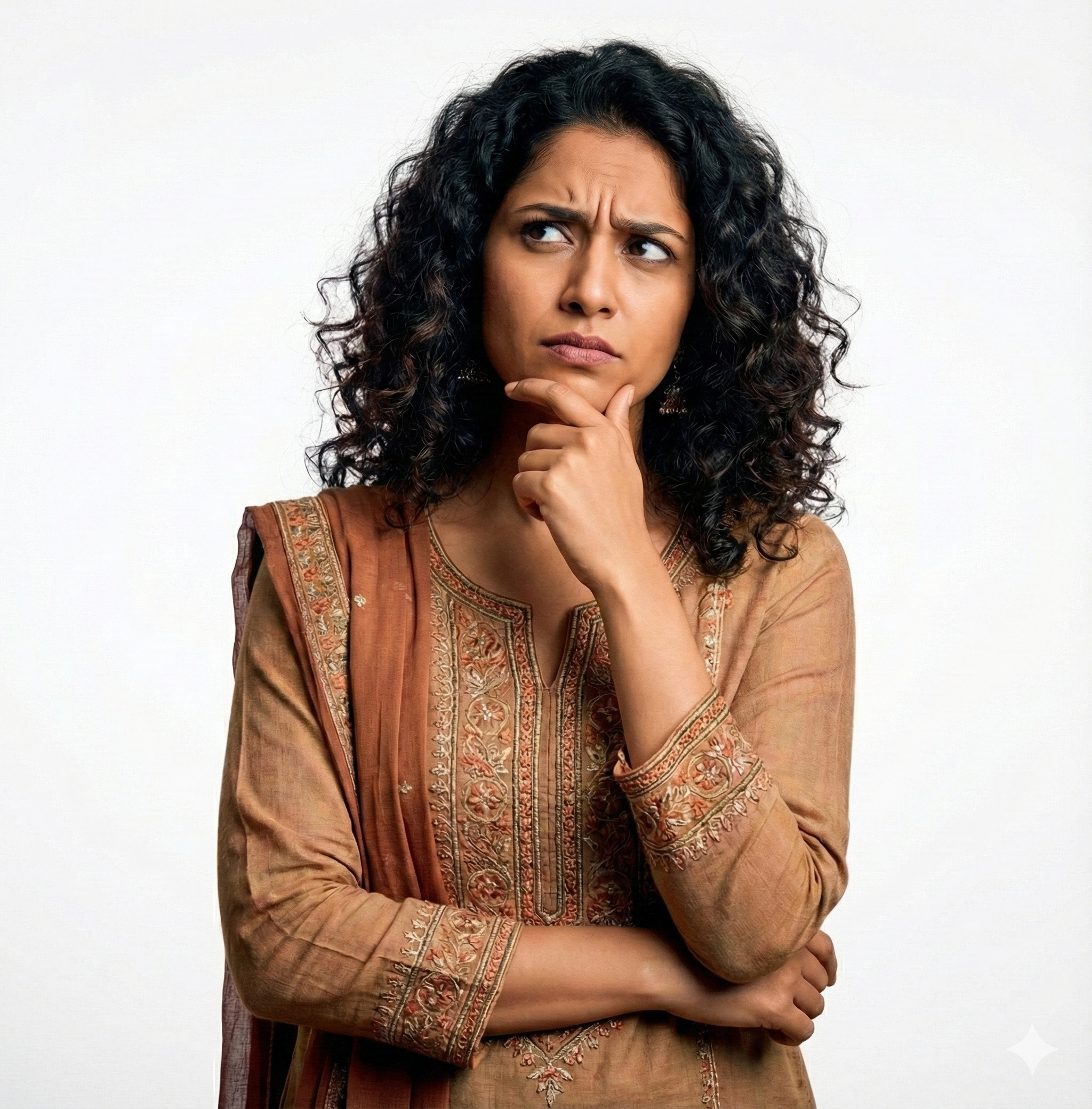 Woman in thoughtful, reflective pose